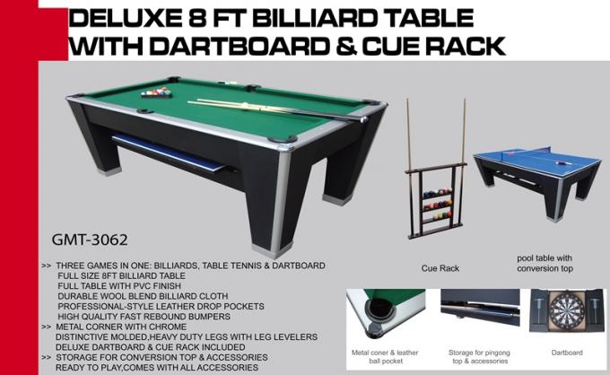96 Inches Universal Billiard Pool Table With Conversion Top / Dartboard
