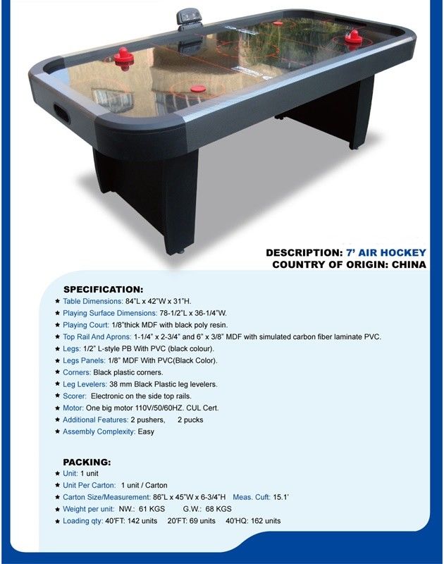 Electronical Air Hockey Game Table 7 Feet Indoor MDF With PVC Laminated