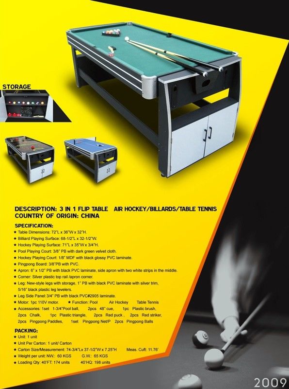7 FT Swivel Multi Purpose Game Table , Flip Game Table Billiards Indoor